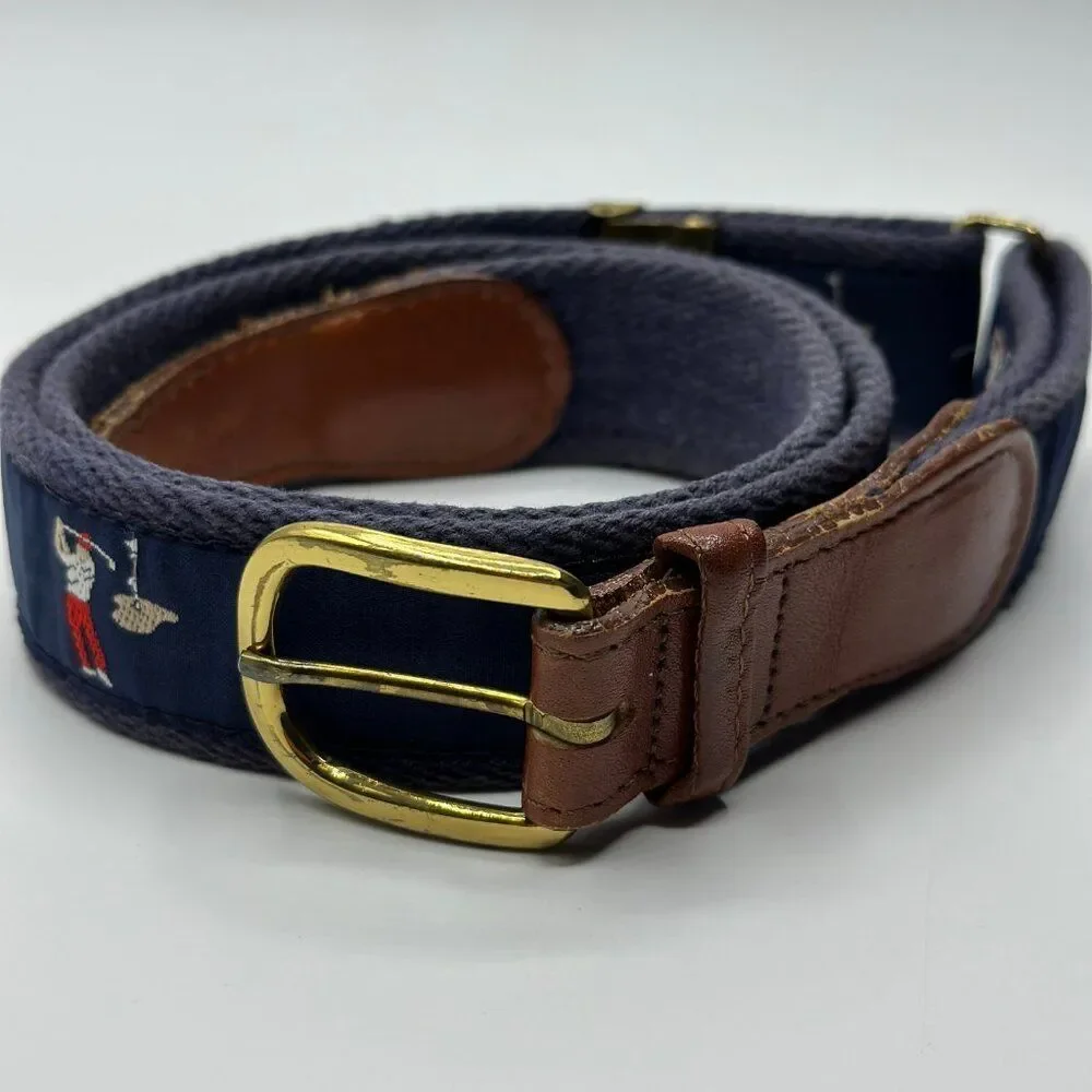 Pintail Men's Golf Embroidered Canvas Belt Leather Tip Brass Buckle Large